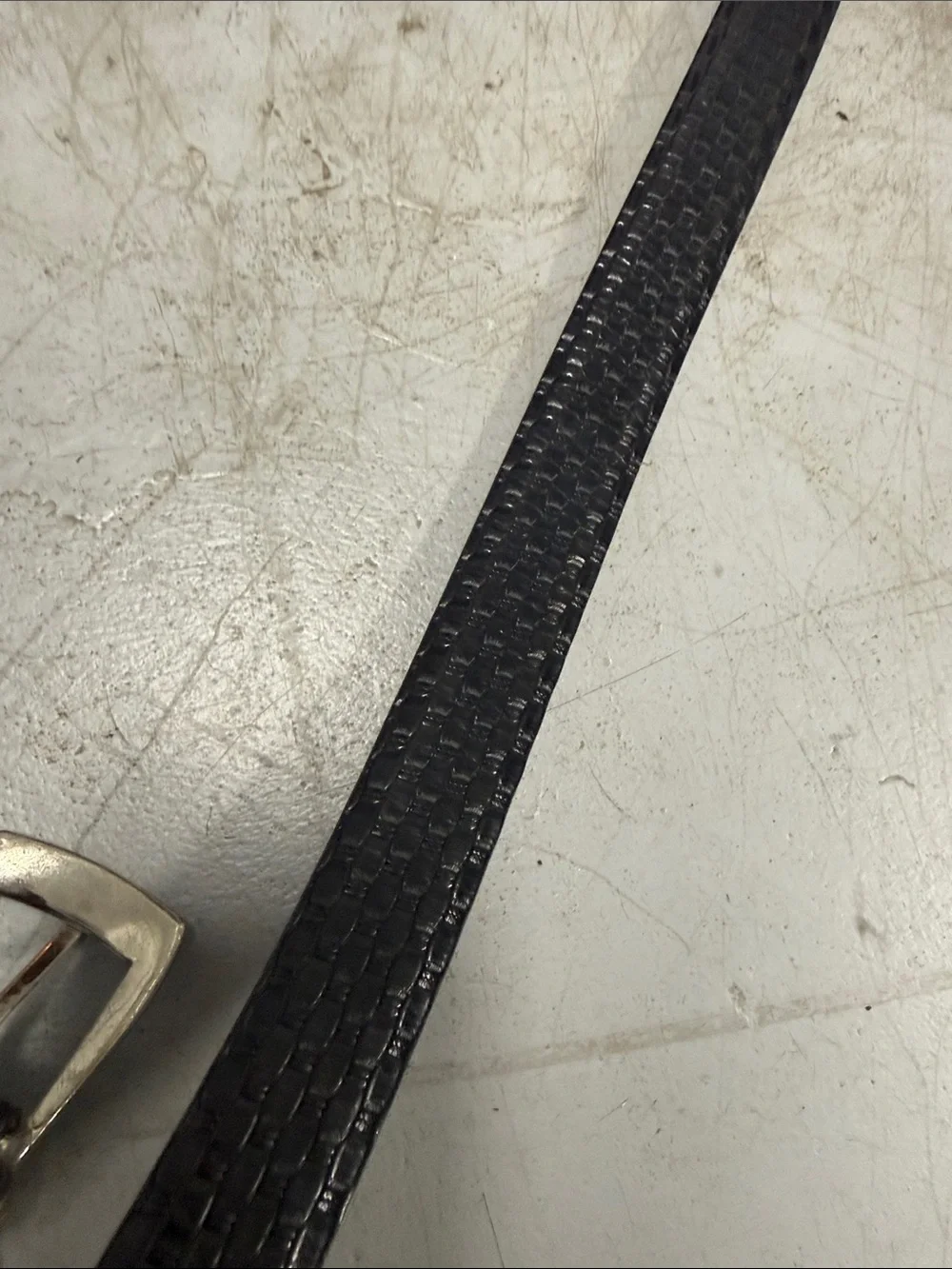 Black Croc-Embossed Leather Belt - Silver Hardware - 5 Belt Holes